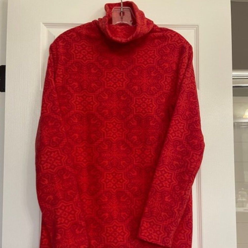 Lands' End Cowl neck red patterned fleece tunic